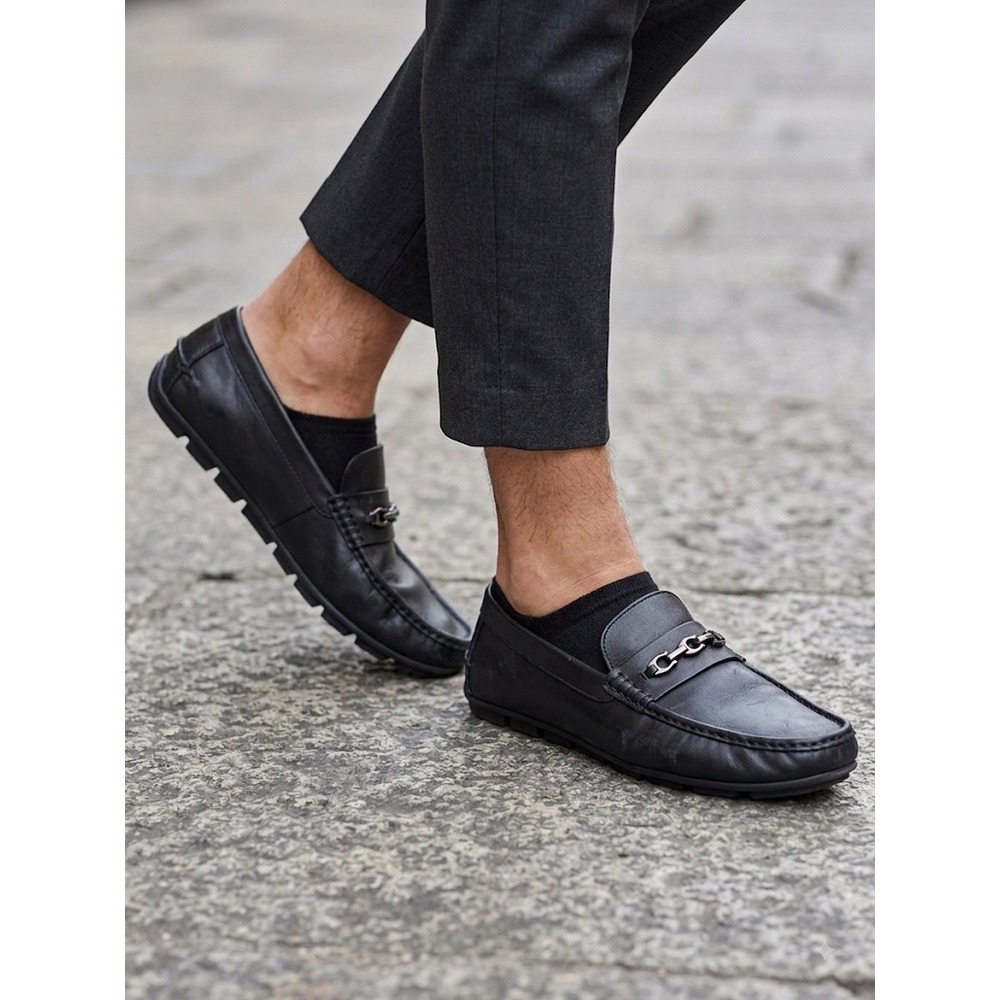 Coach Men's C1326 Soft Leather Chain Driving Loafers Shoes Black Size 9D